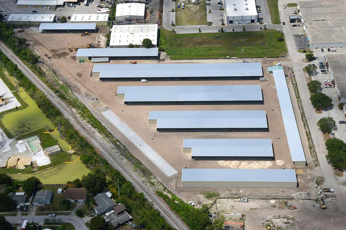 Aerial photo of storage facility for automobiles, boats and recreational vehicles. 
